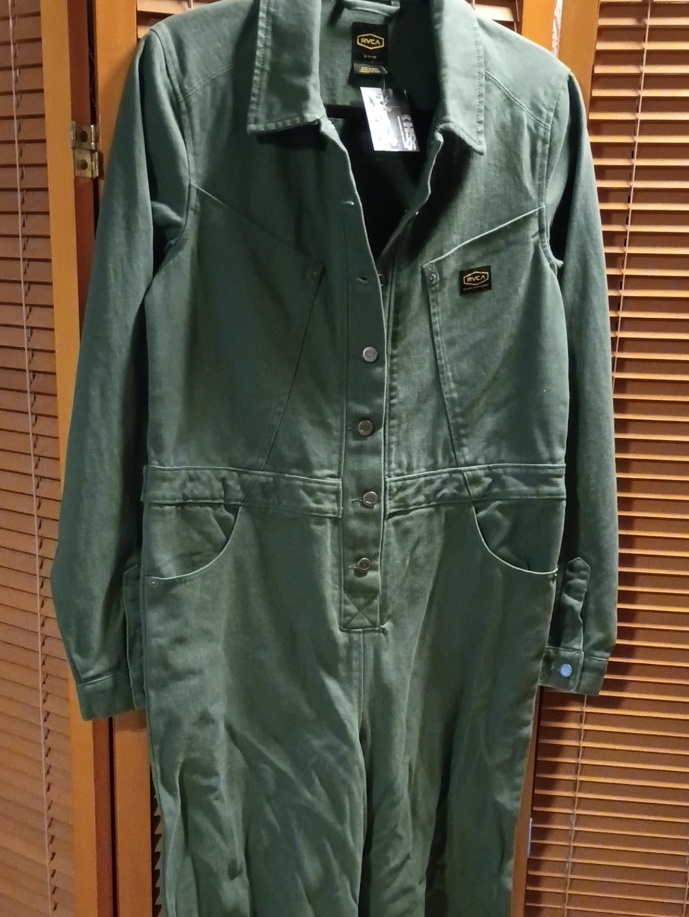 RVCA Olive Utility Button-Front Jumpsuit